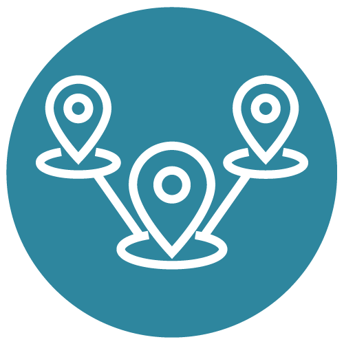 Icon of three map pinpoints forming a path